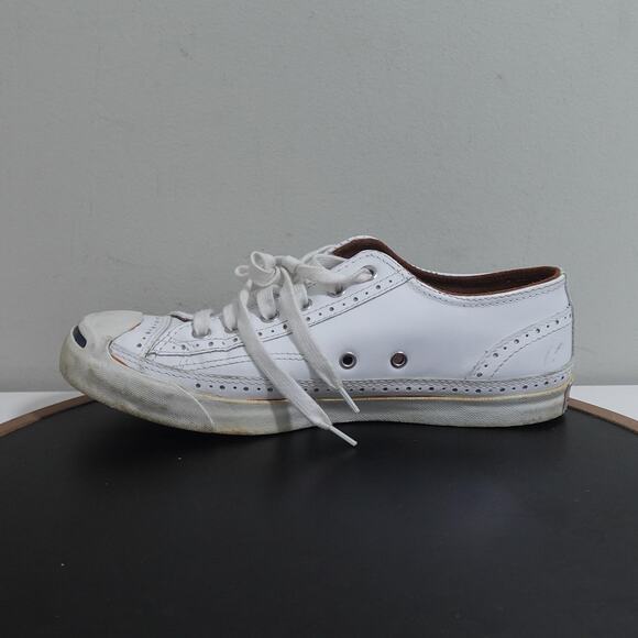 Converse Jack Purcell Shoes Mens Size 7 White Leather Low Top Lace Up Sneakers - Picture 6 of 12